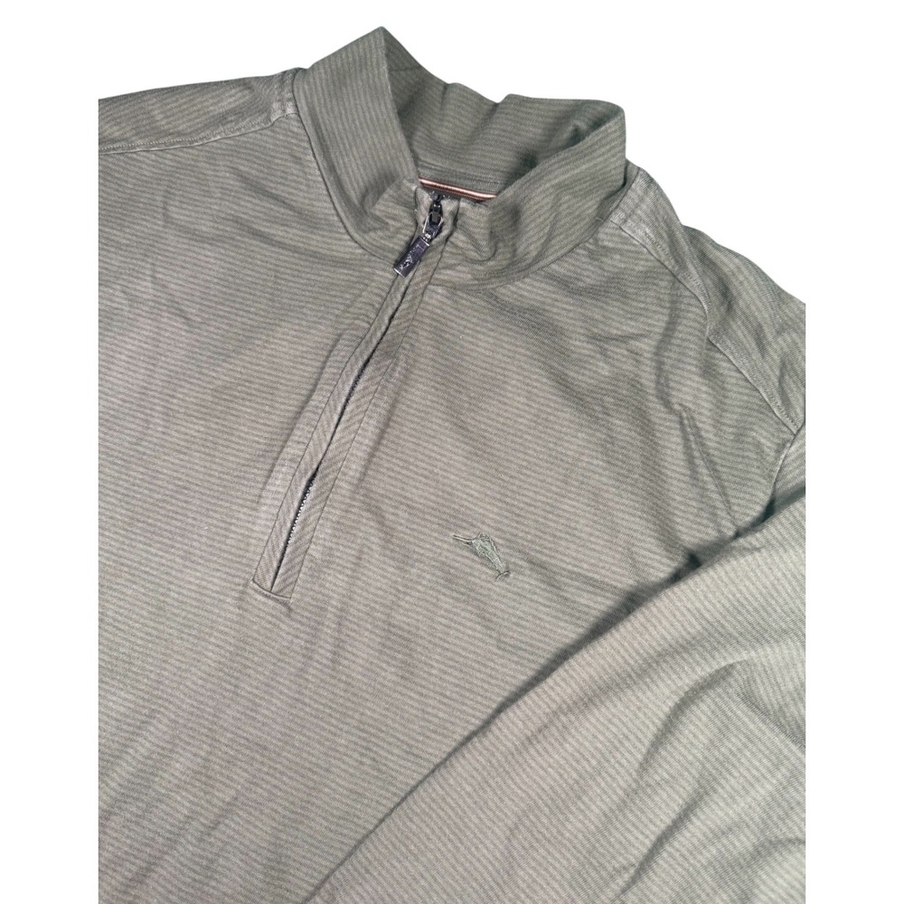 Tommy Bahama Olive‎ Green Striped Quarter Zip Pullover Mens XL